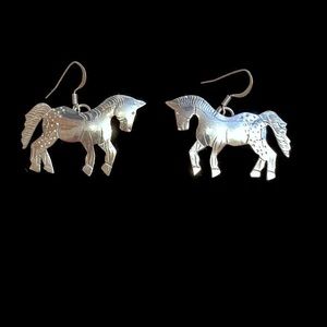 LY LOUISE YAZZIE EARRINGS STERLING SILVER HORSE EQUINE EQUESTRIAN FRENCH WIRES